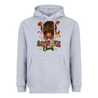 Heather Grey Auntie Claus Afro Messy Bun Heavyweight Hoodie - texasbilliewilder