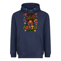 Navy Auntie Claus Afro Messy Bun Heavyweight Hoodie - texasbilliewilder