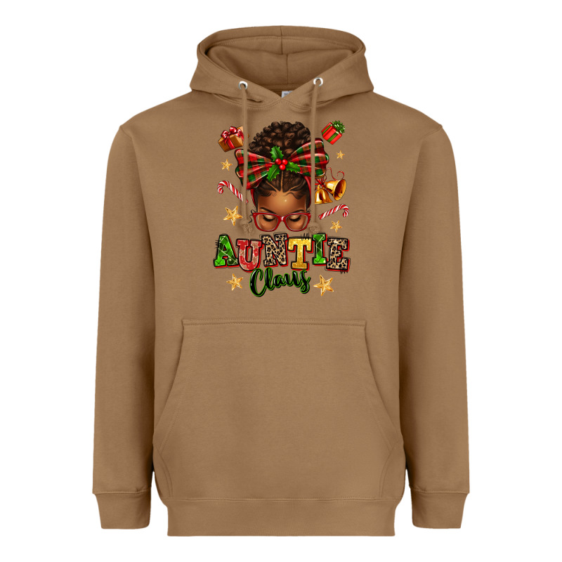 Auntie Claus Afro Messy Bun Heavyweight Hoodie by texasbilliewilder | Teevron