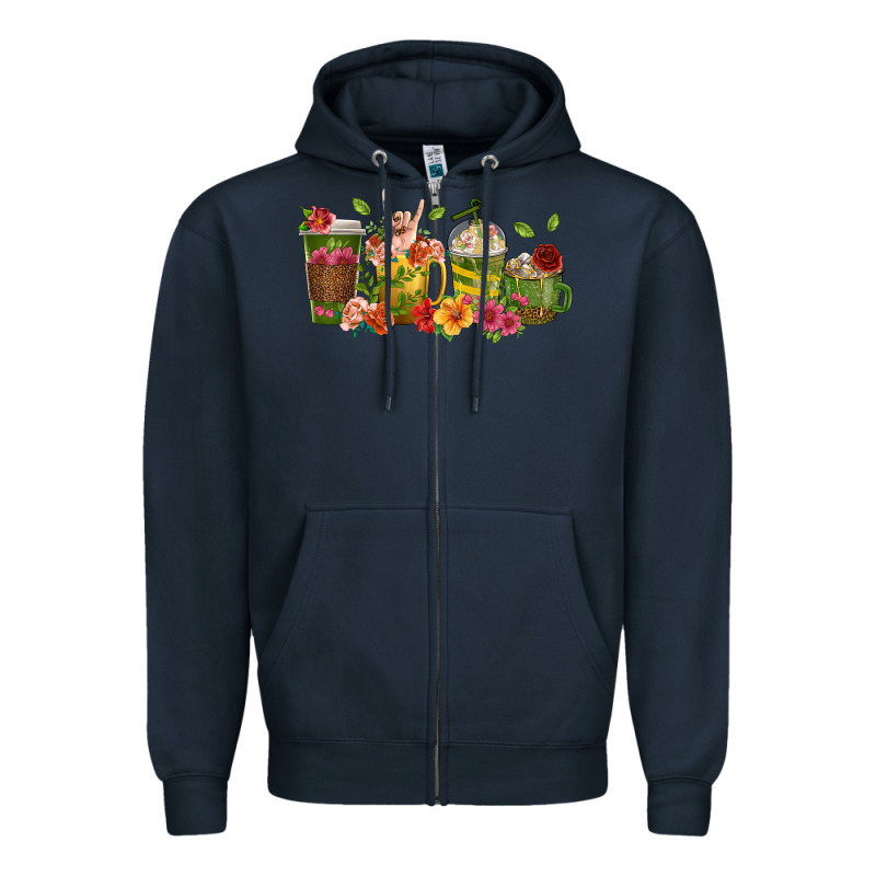Floral Hustler Coffee Cups Zipper Hoodie by texasbilliewilder | Teevron