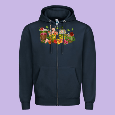 Zipper Hoodie floral hustler coffee cups
