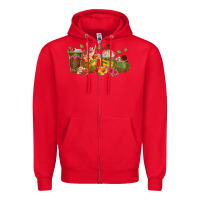 Red floral hustler coffee cups Zipper Hoodie - texasbilliewilder
