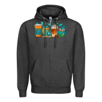 Charcoal Heather gemstone coffee cups Zipper Hoodie - texasbilliewilder