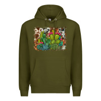 Army Green watercolor cactus western background Premium Hoodie - BarkalooDesign