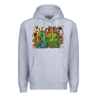 Heather Grey watercolor cactus western background Premium Hoodie - BarkalooDesign