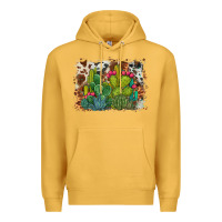 Mustard watercolor cactus western background Premium Hoodie - BarkalooDesign
