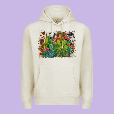 Watercolor Cactus Western Background Premium Hoodie Designed By Barkaloodesign