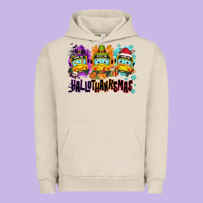 Happy Hallothanksmas School Bus Urban Hoodie Designed By Nancycooperartshop