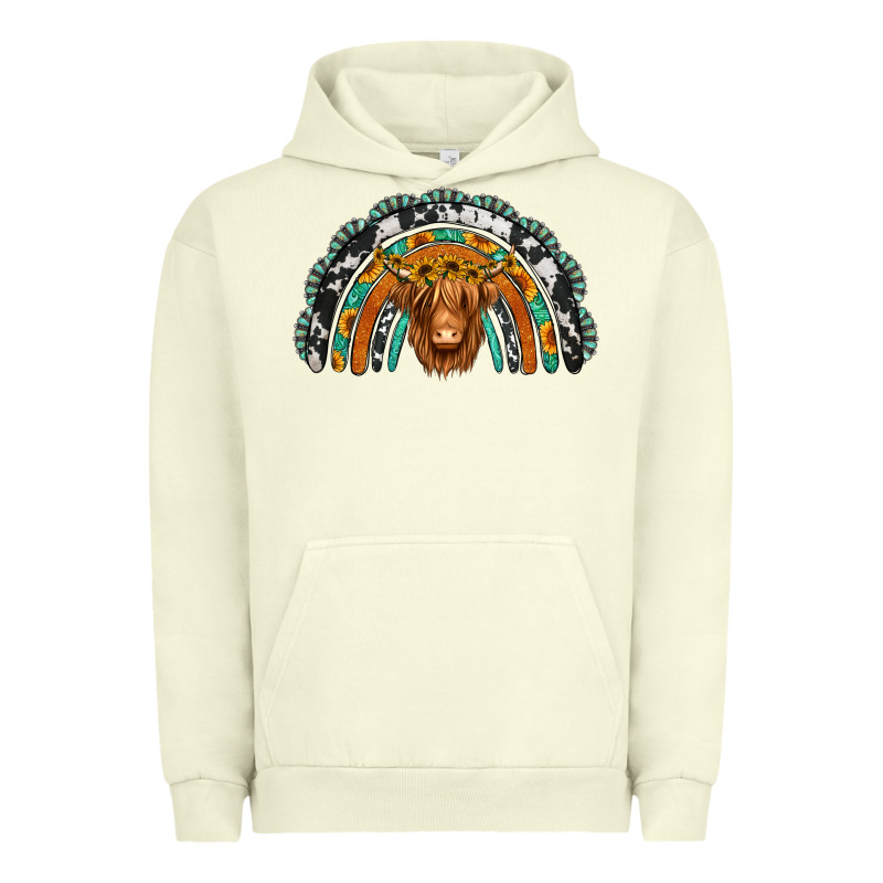Turquoise Cowhide Sunflower Headband Highland Cow Urban Hoodie by Jasminsmagicworld | Teevron
