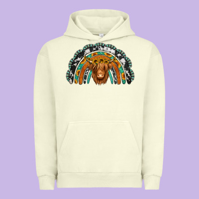 Turquoise Cowhide Sunflower Headband Highland Cow Urban Hoodie Designed By Jasminsmagicworld