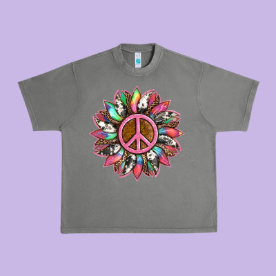 Sunflower And Tie Dye With Peace Sign Urban Heavy Tee Designed By Artiststas