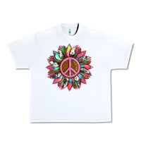 White sunflower and tie dye with peace sign Urban Heavy Tee - Artiststas