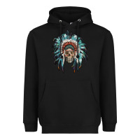 Black indian headdress with native american skull Heavyweight Hoodie - RanaPortraitStore