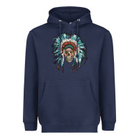Navy indian headdress with native american skull Heavyweight Hoodie - RanaPortraitStore