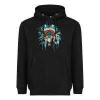 Black indian headdress with bull skull Heavyweight Hoodie - RanaPortraitStore