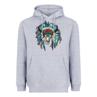 Heather Grey indian headdress with bull skull Heavyweight Hoodie - RanaPortraitStore