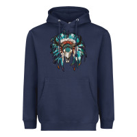 Navy indian headdress with bull skull Heavyweight Hoodie - RanaPortraitStore