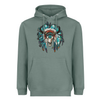Sage indian headdress with bull skull Heavyweight Hoodie - RanaPortraitStore
