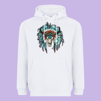 Indian Headdress With Bull Skull Heavyweight Hoodie Designed By Ranaportraitstore