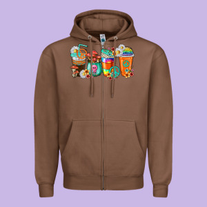 Hippie Coffee Cups Zipper Hoodie Designed By Texasbilliewilder