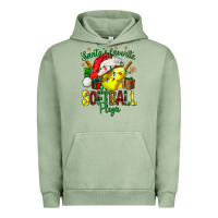 Pigment Oil Green Santa's Favorite Softball player Urban Hoodie - NancyCooperArtShop