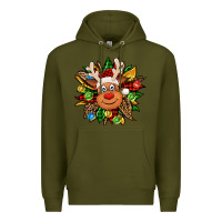 Army Green Christmas reindeer sunflower Premium Hoodie - Jasminsmagicworld