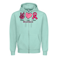 Seafoam Peace Love Cure Cancer Zipper Hoodie - RanaPortraitStore
