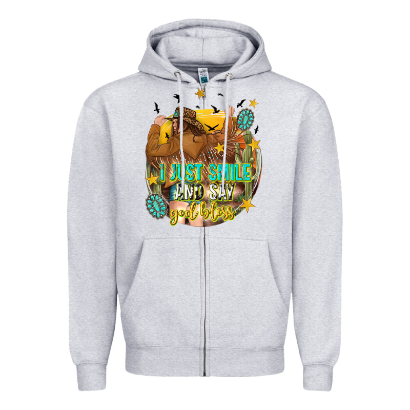 I Just Smile And Say God Bless Zipper Hoodie by texasbilliewilder | Teevron