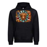 Black american flag sunflowers highland cow turquoise background Urban Hoodie - Jasminsmagicworld
