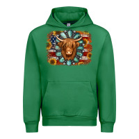 Emerald american flag sunflowers highland cow turquoise background Urban Hoodie - Jasminsmagicworld