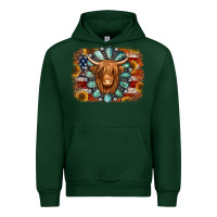 Forest Green american flag sunflowers highland cow turquoise background Urban Hoodie - Jasminsmagicworld