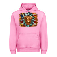 Fuchsia Pink american flag sunflowers highland cow turquoise background Urban Hoodie - Jasminsmagicworld