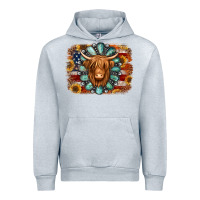 Heather Grey american flag sunflowers highland cow turquoise background Urban Hoodie - Jasminsmagicworld