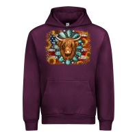 Mauve Wine american flag sunflowers highland cow turquoise background Urban Hoodie - Jasminsmagicworld