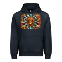 Navy american flag sunflowers highland cow turquoise background Urban Hoodie - Jasminsmagicworld