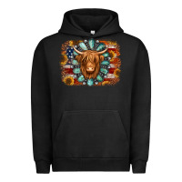 Pigment Black american flag sunflowers highland cow turquoise background Urban Hoodie - Jasminsmagicworld