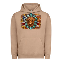 Pigment Burro american flag sunflowers highland cow turquoise background Urban Hoodie - Jasminsmagicworld