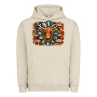Pigment French Oak american flag sunflowers highland cow turquoise background Urban Hoodie - Jasminsmagicworld