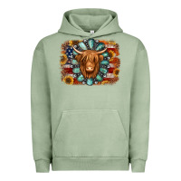 Pigment Oil Green american flag sunflowers highland cow turquoise background Urban Hoodie - Jasminsmagicworld