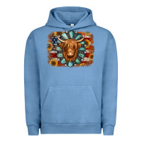 Pigment Pebble Blue american flag sunflowers highland cow turquoise background Urban Hoodie - Jasminsmagicworld