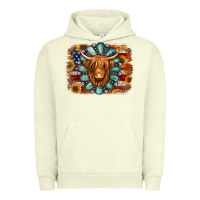 Pigment Pistachio american flag sunflowers highland cow turquoise background Urban Hoodie - Jasminsmagicworld