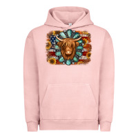 Pigment Salmon american flag sunflowers highland cow turquoise background Urban Hoodie - Jasminsmagicworld