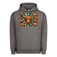 Pigment Tornado american flag sunflowers highland cow turquoise background Urban Hoodie - Jasminsmagicworld