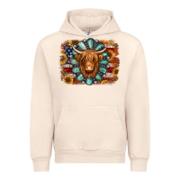 Sandshell american flag sunflowers highland cow turquoise background Urban Hoodie - Jasminsmagicworld