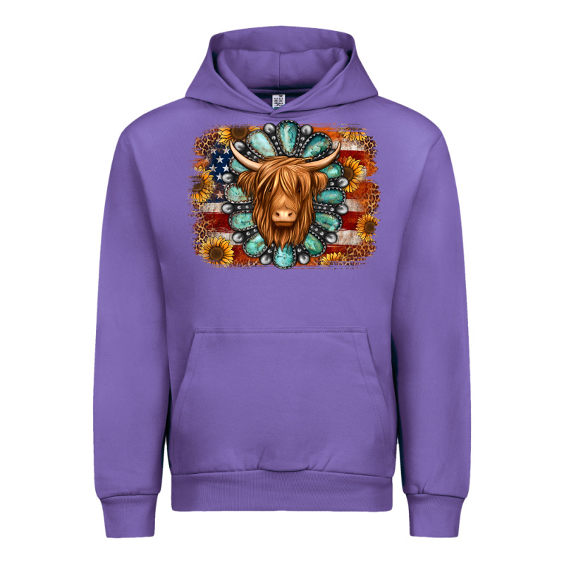 American Flag Sunflowers Highland Cow Turquoise Background Urban Hoodie by Jasminsmagicworld | Teevron