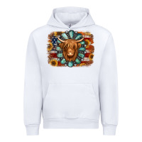 White american flag sunflowers highland cow turquoise background Urban Hoodie - Jasminsmagicworld