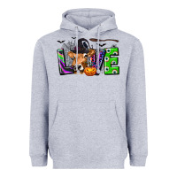 Heather Grey Love Halloween Cow Heavyweight Hoodie - texasbilliewilder