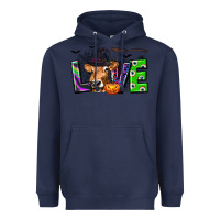 Navy Love Halloween Cow Heavyweight Hoodie - texasbilliewilder