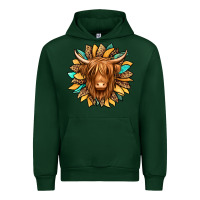 Forest Green highland cow turquoise sunflower Urban Hoodie - Jasminsmagicworld