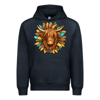 Navy highland cow turquoise sunflower Urban Hoodie - Jasminsmagicworld